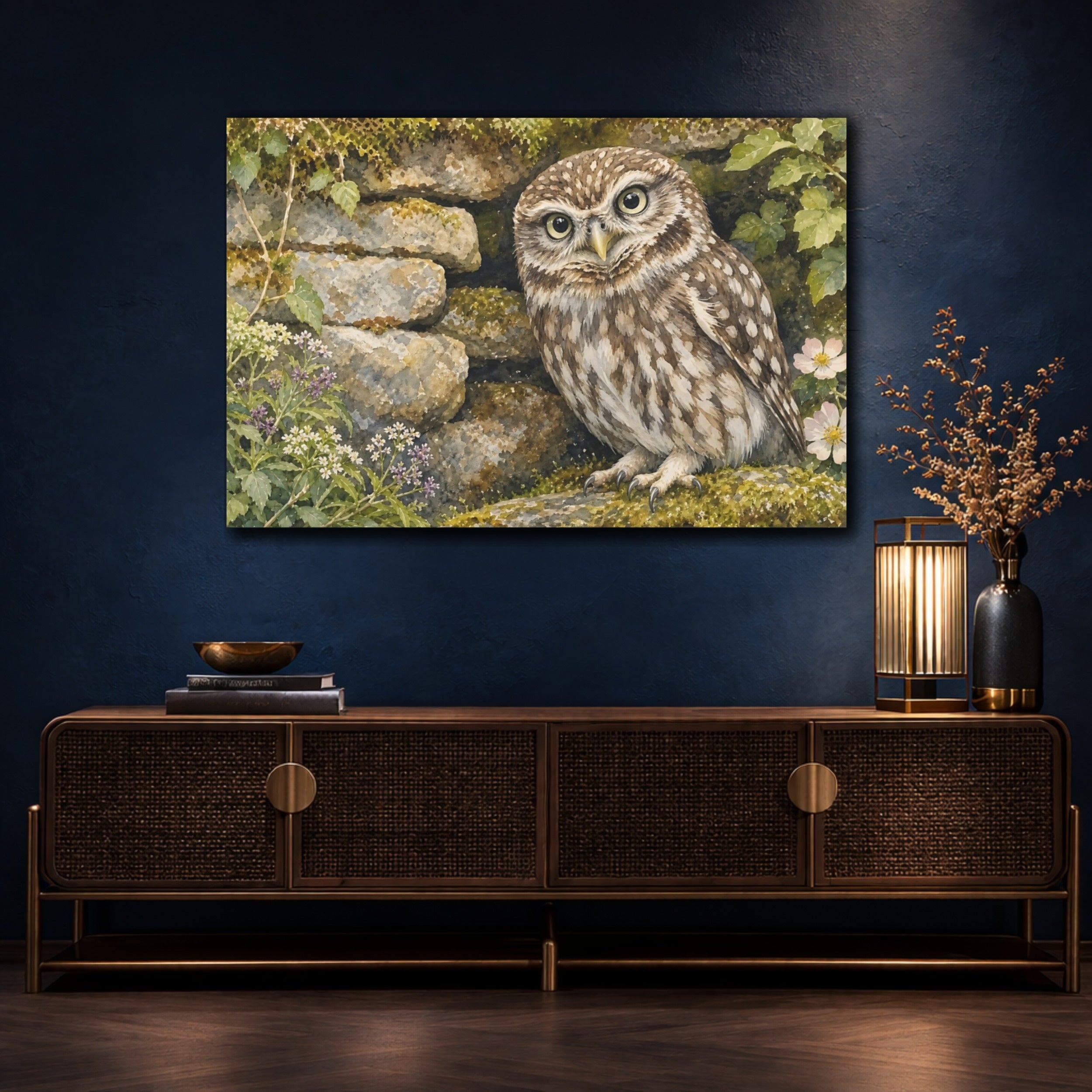 Mockup 4. Animals Owl Brown And Green shown as canvas print