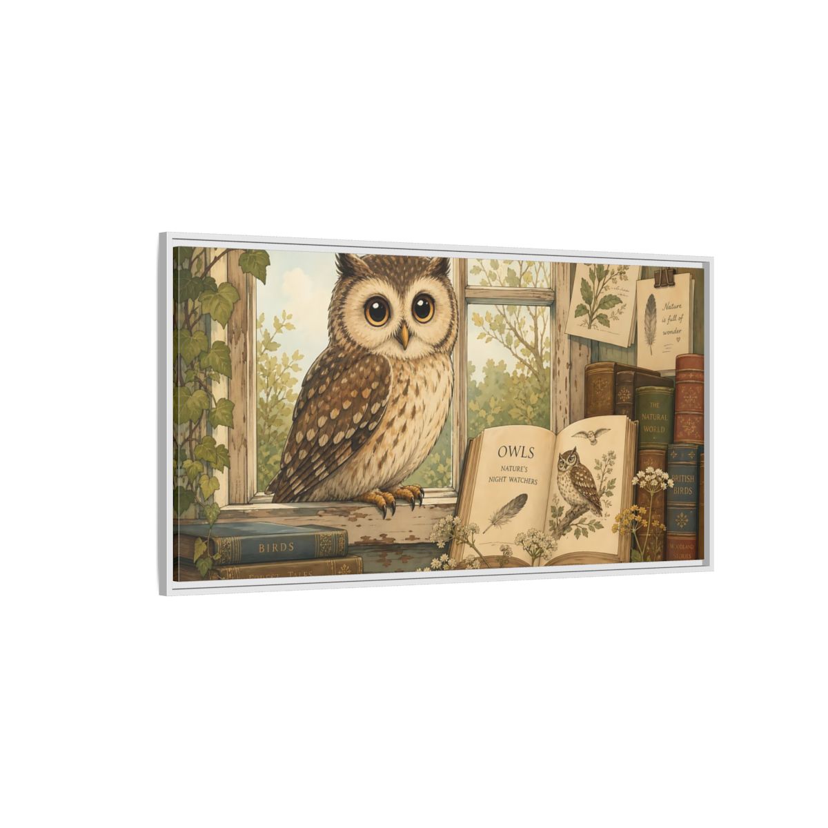 Side Mockup 3. Animals Owl Brown Owl shown as stretched canvas wall art