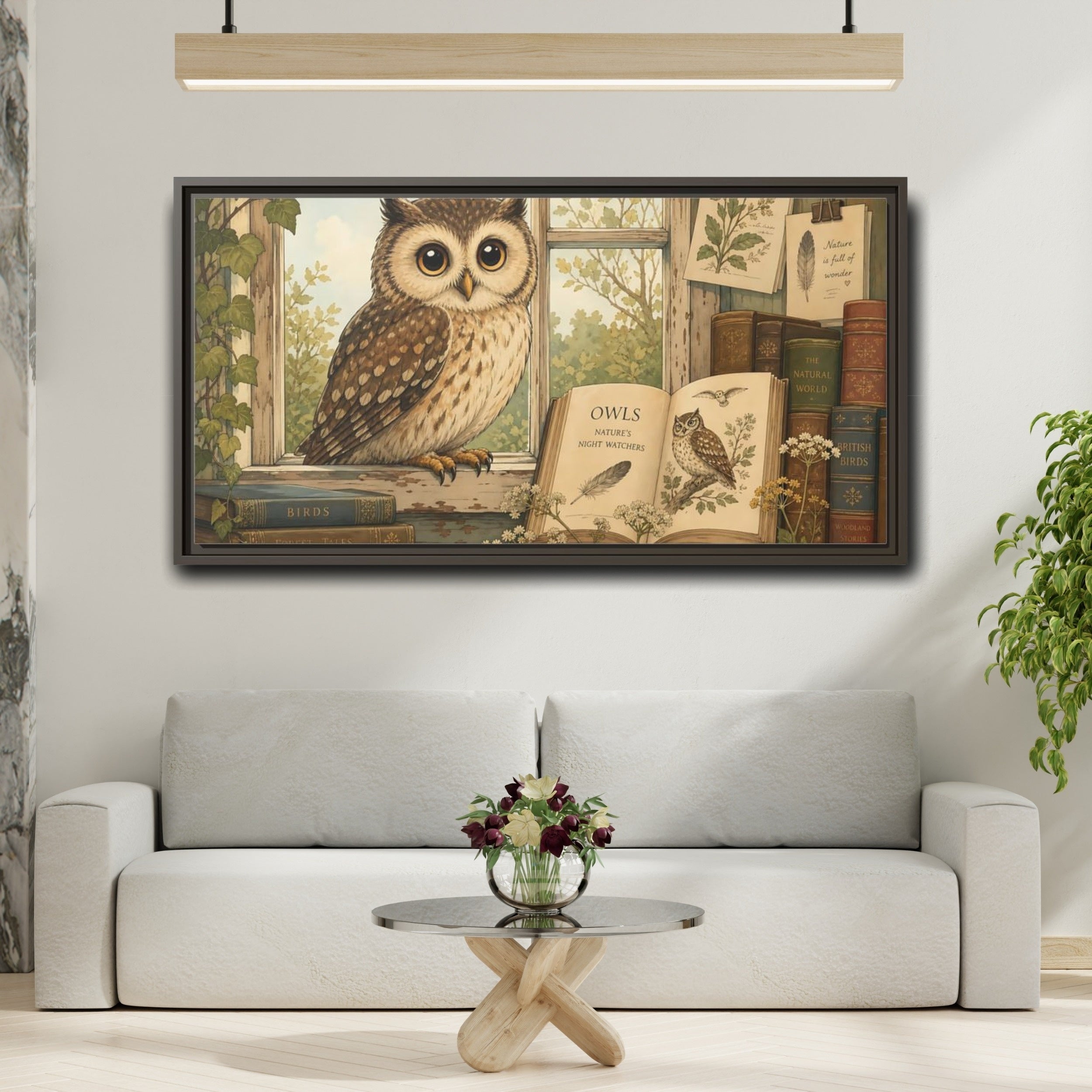 Mockup 2. Animals Owl Brown Owl shown as stretched canvas wall art