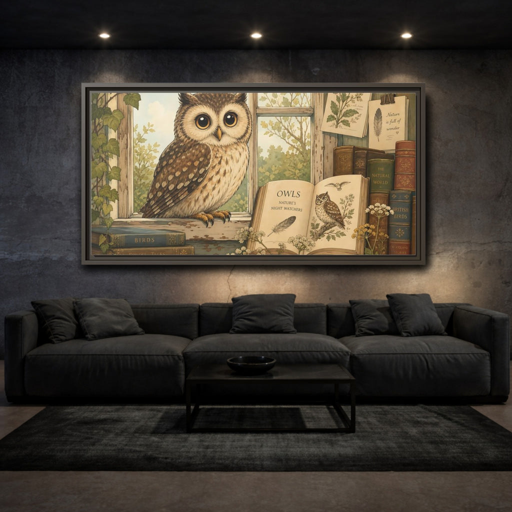 Mockup 3. Animals Owl Brown Owl shown as stretched canvas wall art