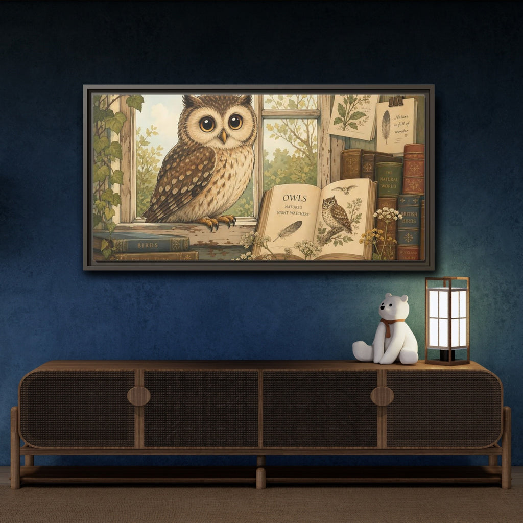 Mockup 4. Animals Owl Brown Owl shown as stretched canvas wall art