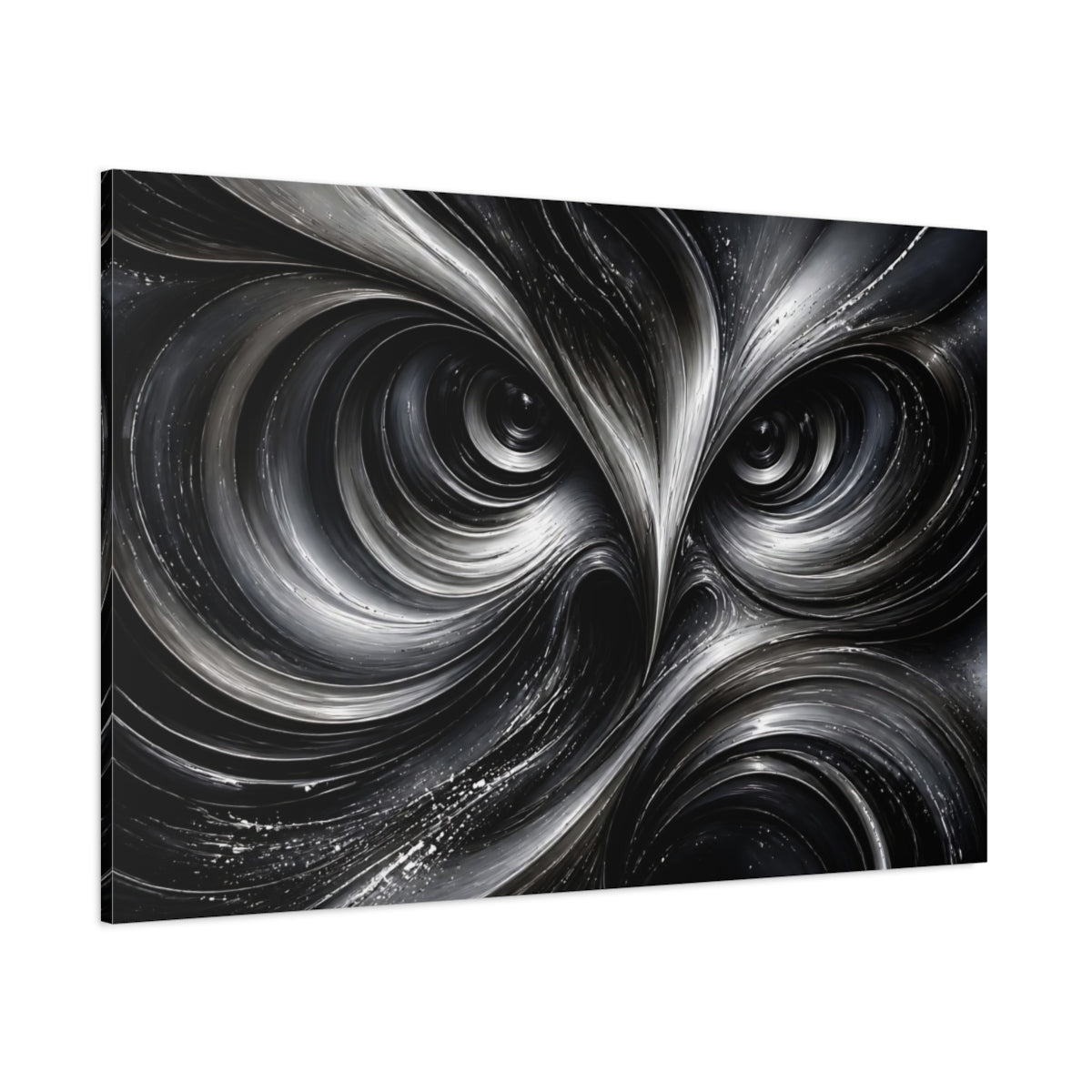 Side Mockup 1. Animals Owl Monochrome Owl shown as stretched canvas wall art