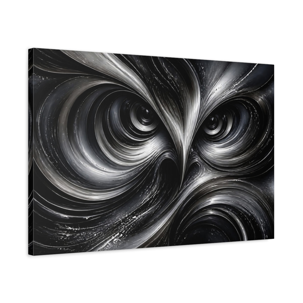 Side Mockup 2. Animals Owl Monochrome Owl shown as stretched canvas wall art