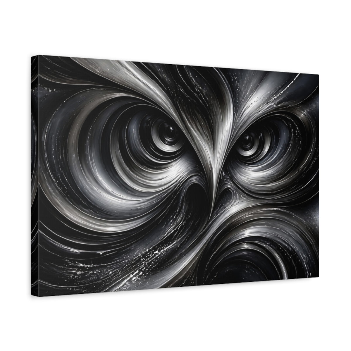 Side Mockup 3. Animals Owl Monochrome Owl shown as stretched canvas wall art
