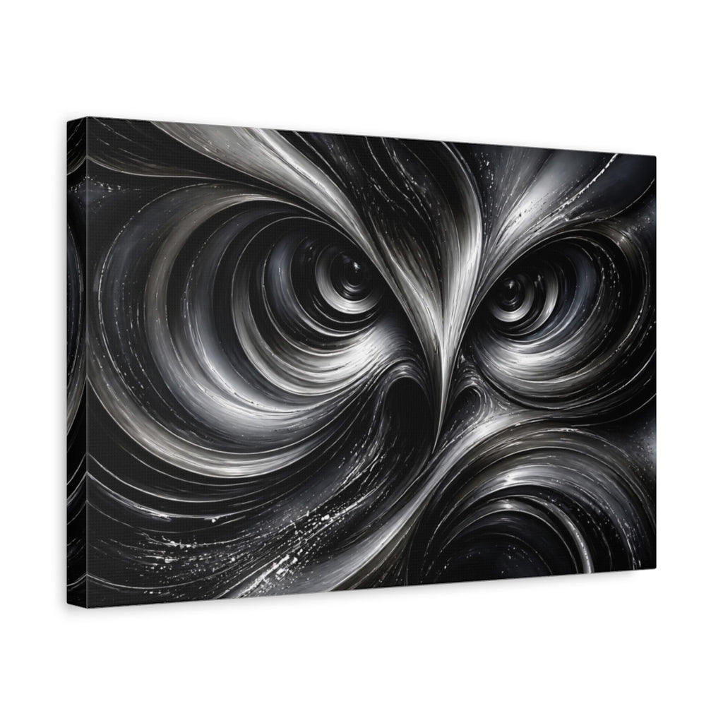 Side Mockup 4. Animals Owl Monochrome Owl shown as stretched canvas wall art