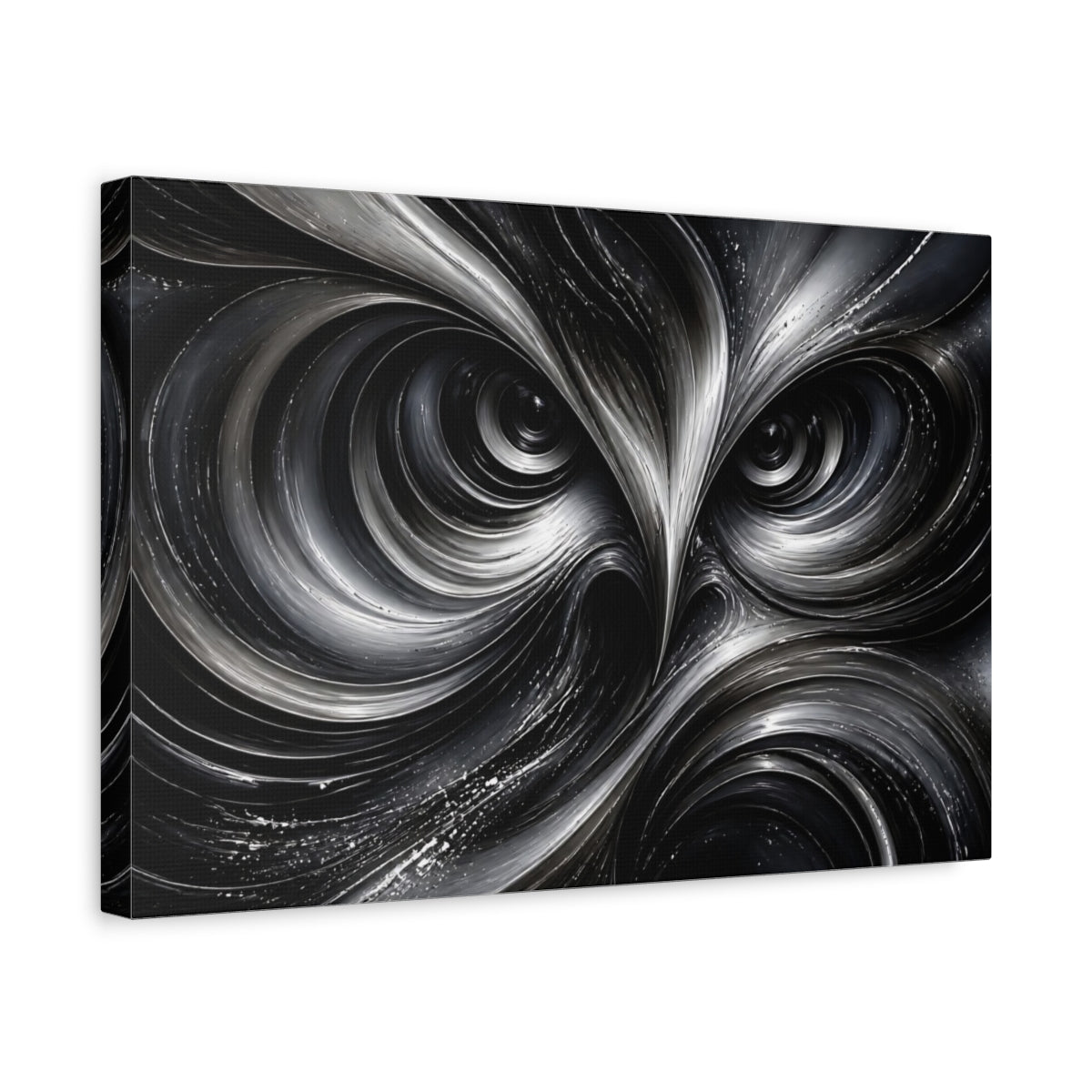 Side Mockup 4. Animals Owl Monochrome Owl shown as stretched canvas wall art