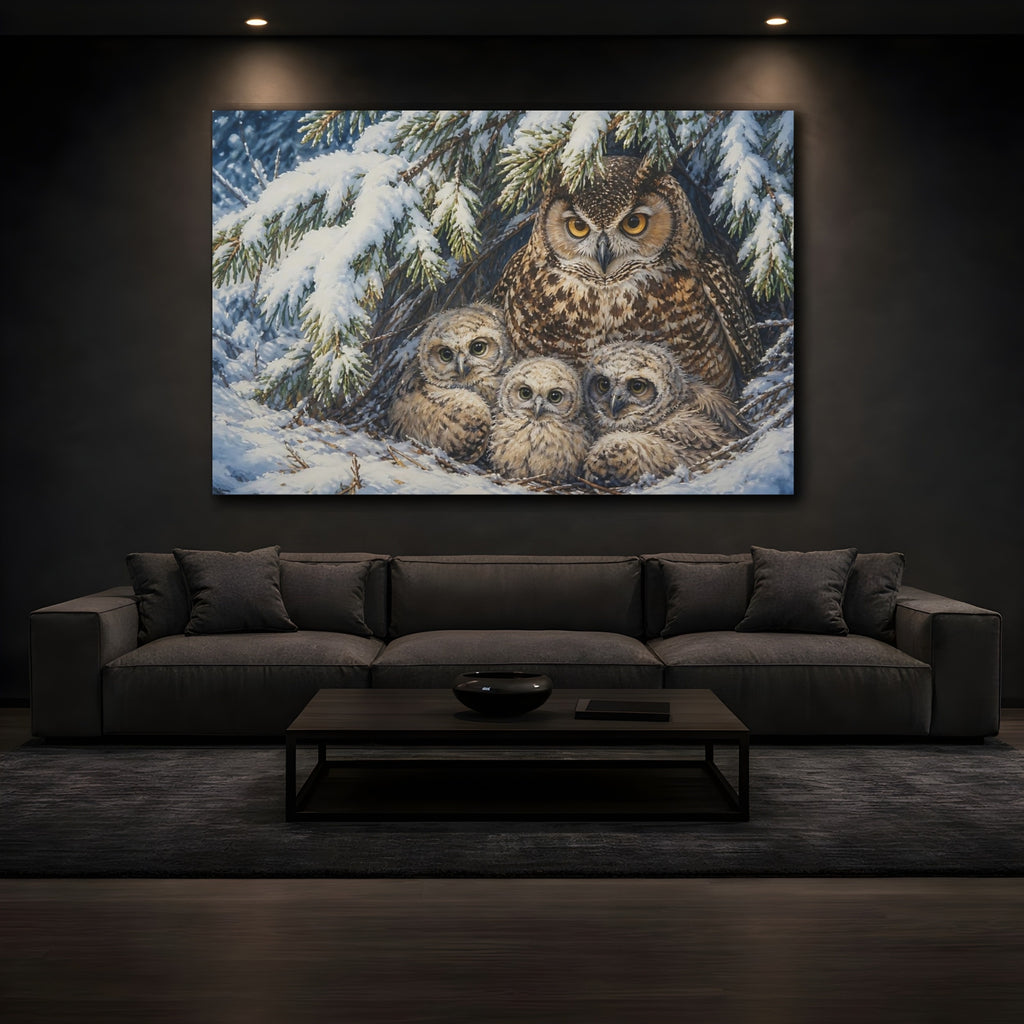 Mockup 3. Animals Owls Snowy Owls shown as canvas print