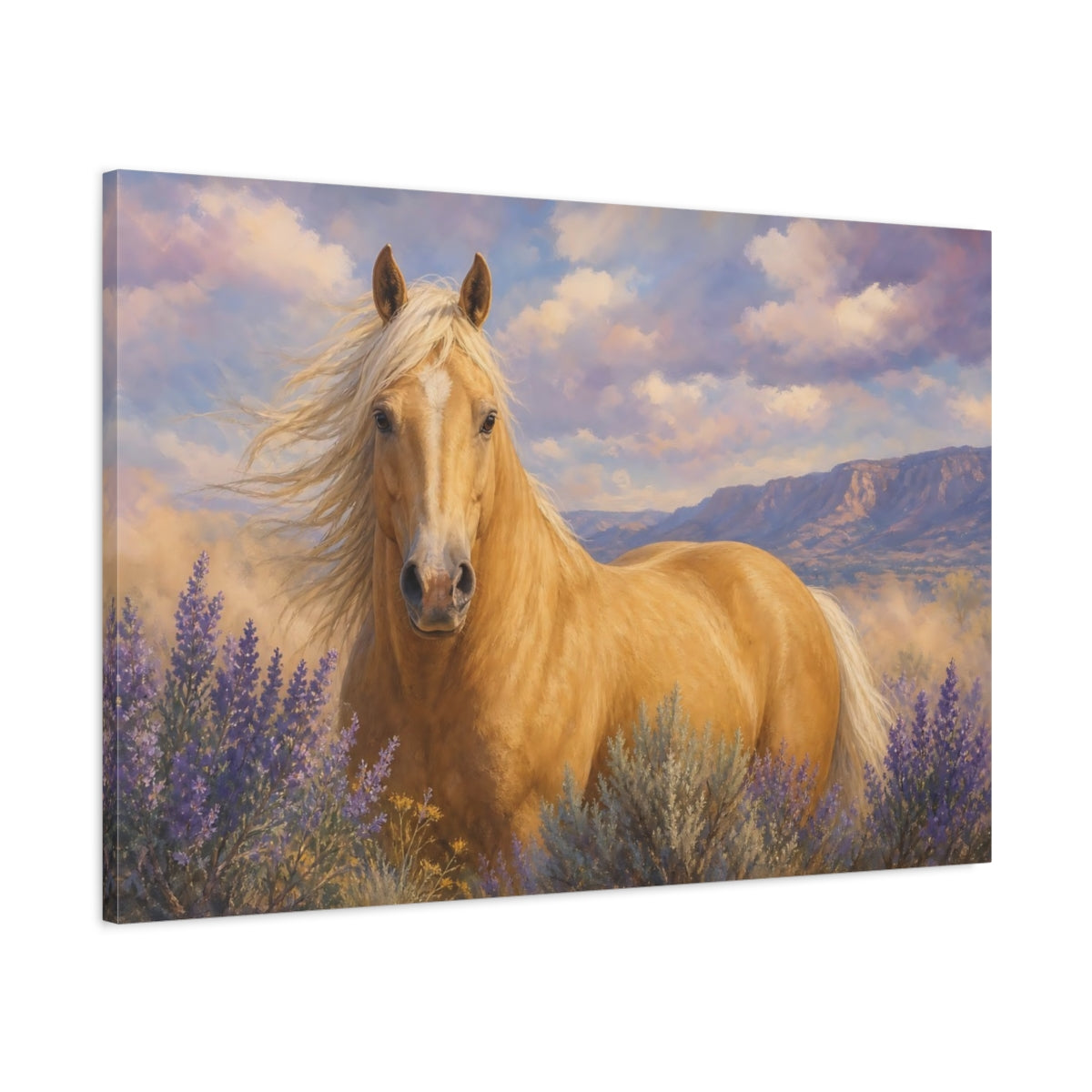 Main Mockup. Animals Palomino Horse Horse Lavender shown as canvas print