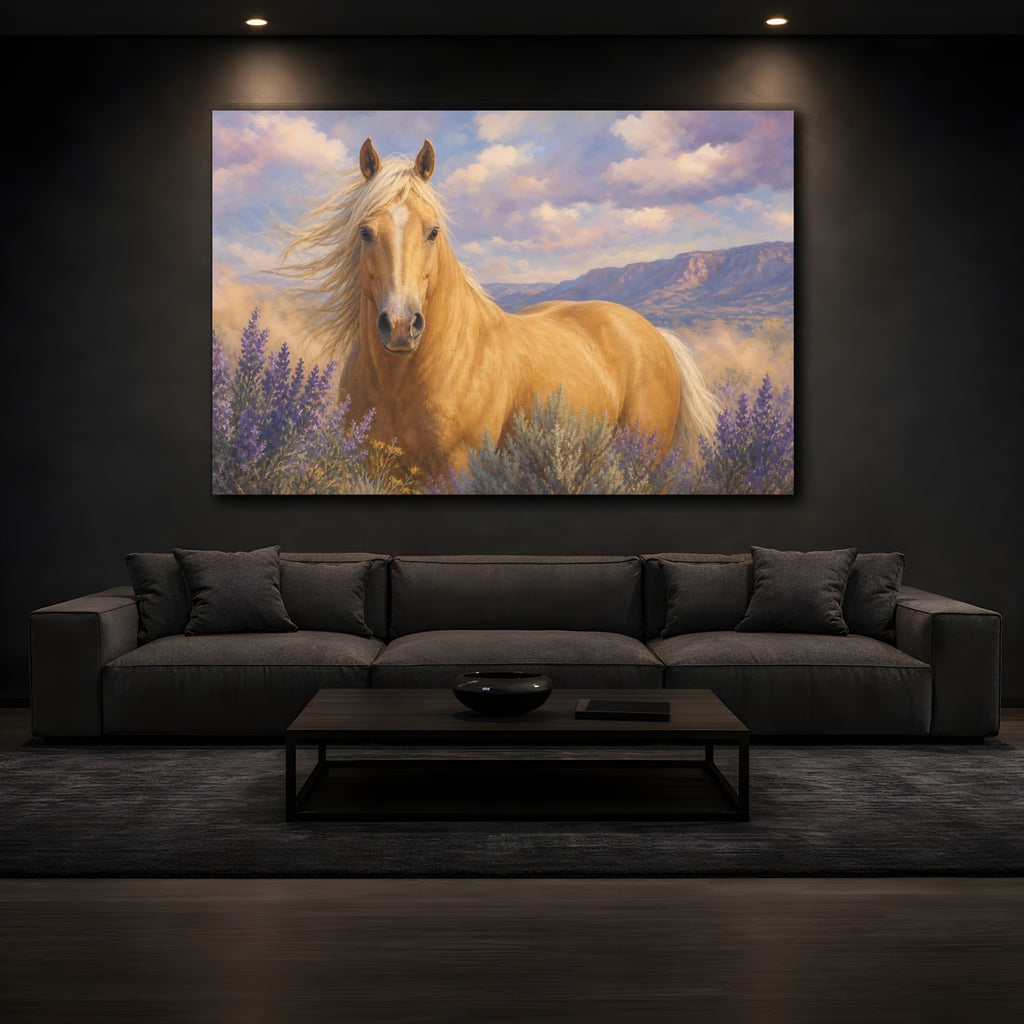 Mockup 3. Animals Palomino Horse Horse Lavender shown as canvas print