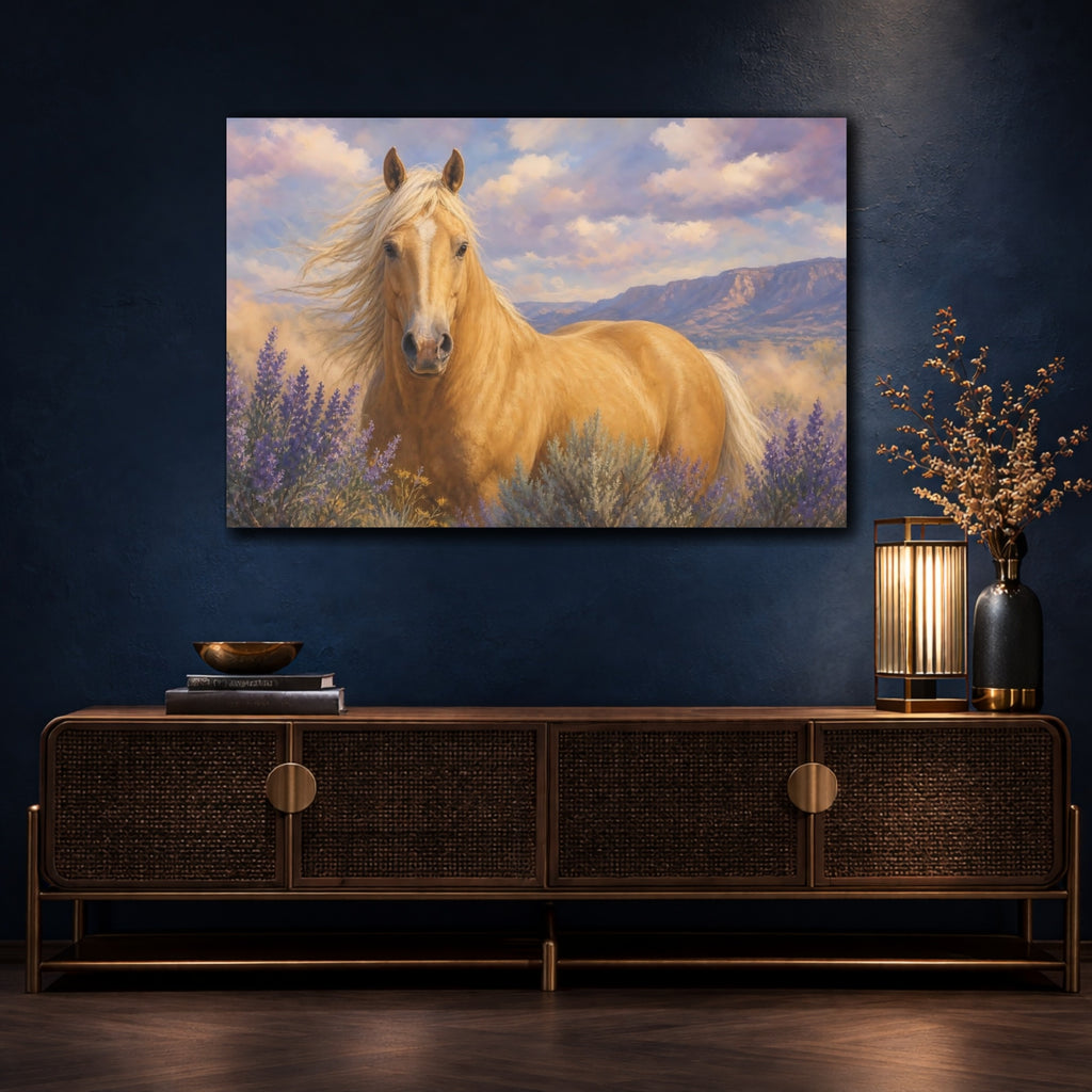 Mockup 4. Animals Palomino Horse Horse Lavender shown as canvas print