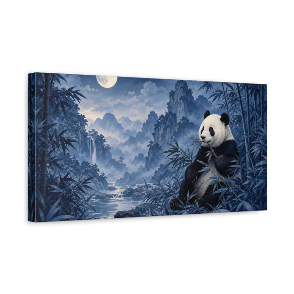 Side Mockup 3. Animals Panda Blue Panda shown as stretched canvas wall art