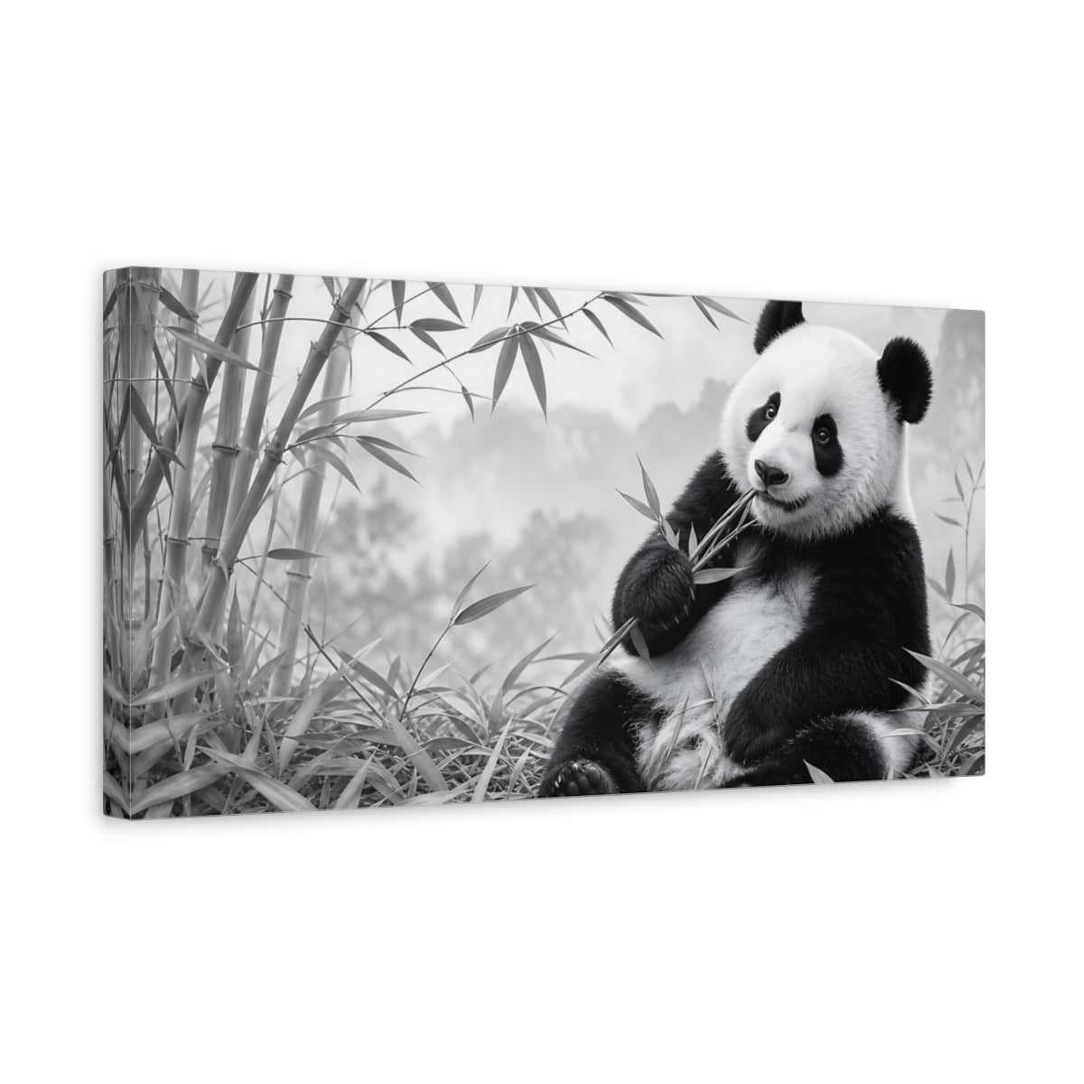 Side Mockup 3. Animals Panda Monochrome Panda shown as stretched canvas wall art