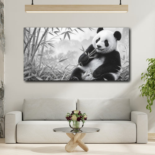 Mockup 2. Animals Panda Monochrome Panda shown as stretched canvas wall art