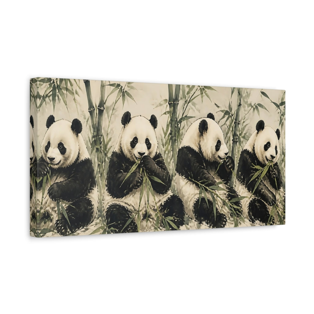Side Mockup 3. Animals Pandas Green And White Pandas shown as stretched canvas wall art