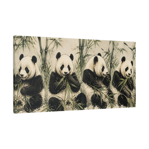 Main Mockup. Animals Pandas Green And White Pandas shown as stretched canvas wall art