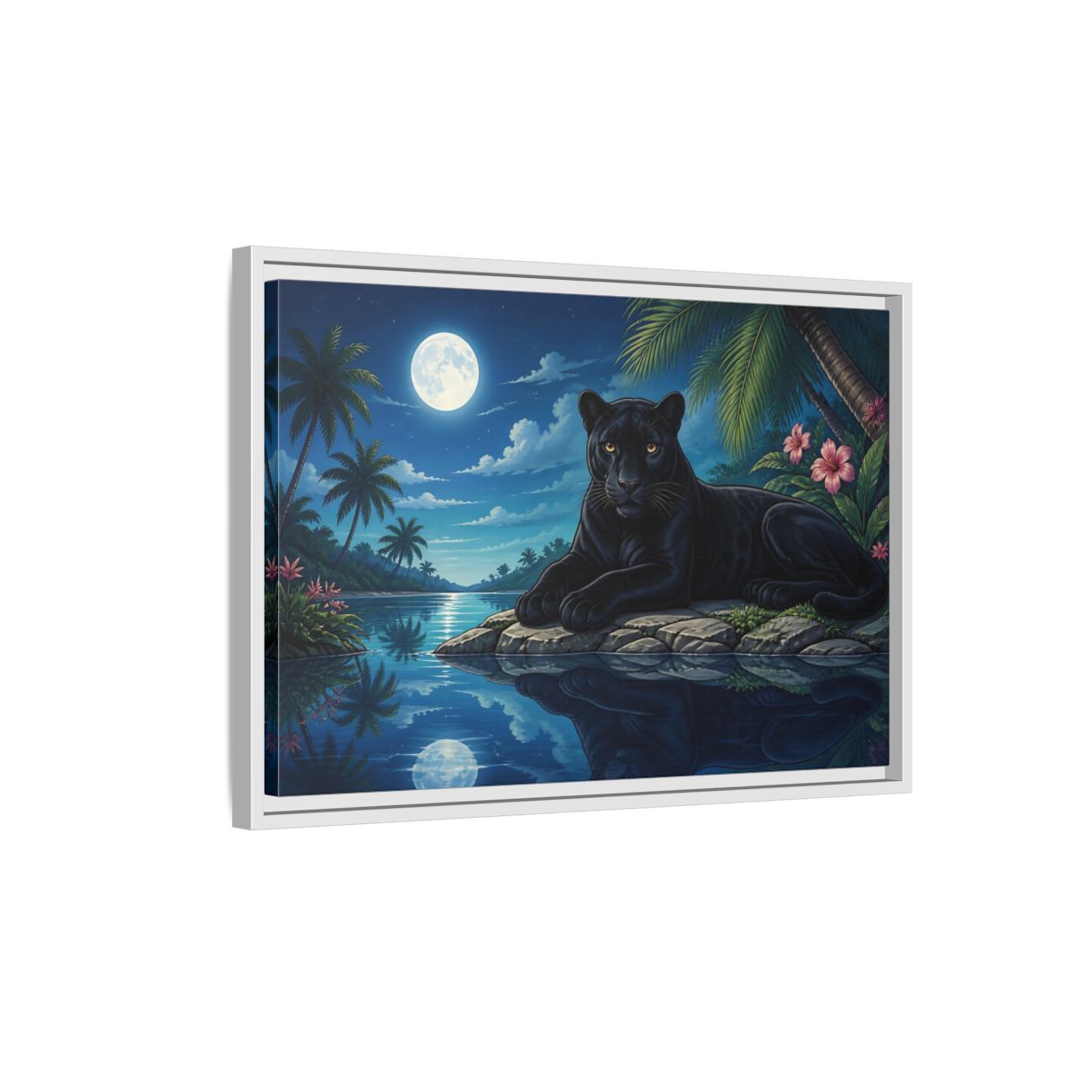 Side Mockup 1. Animals Panther Blue And Black shown as stretched canvas wall art