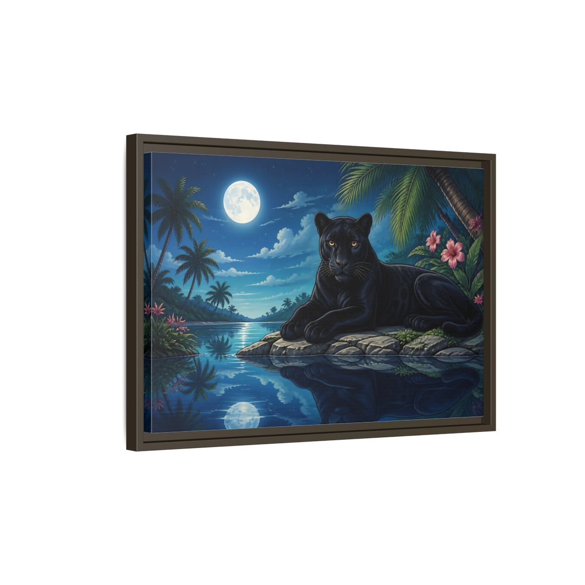 Side Mockup 2. Animals Panther Blue And Black shown as stretched canvas wall art