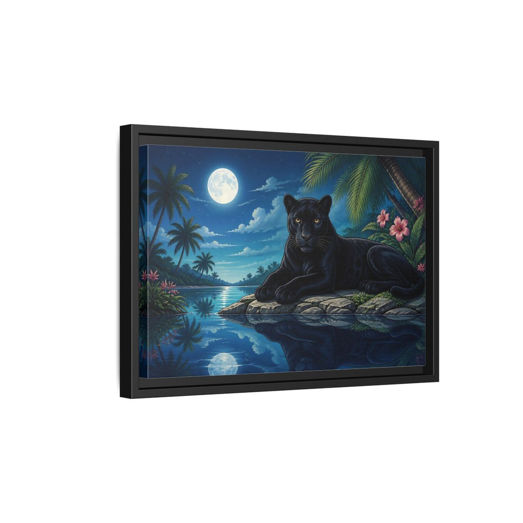Side Mockup 6. Animals Panther Blue And Black shown as stretched canvas wall art