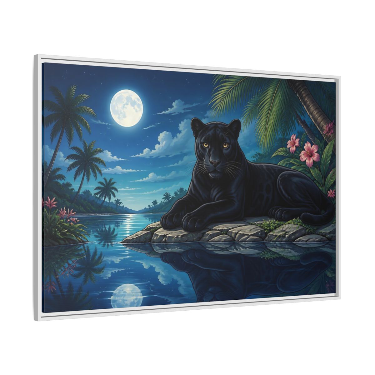 Side Mockup 7. Animals Panther Blue And Black shown as stretched canvas wall art
