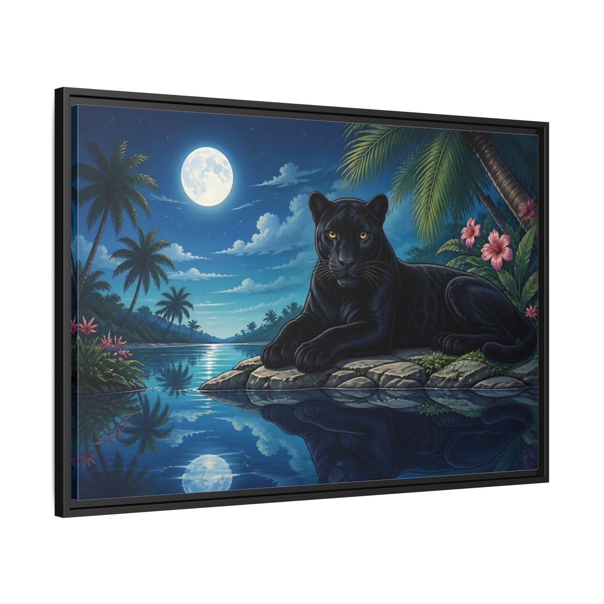 Side Mockup 13. Animals Panther Blue And Black shown as stretched canvas wall art