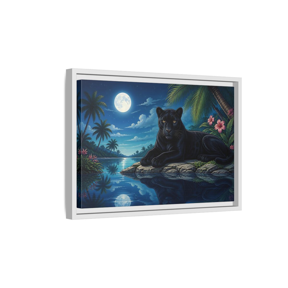 Side Mockup 4. Animals Panther Blue And Black shown as stretched canvas wall art