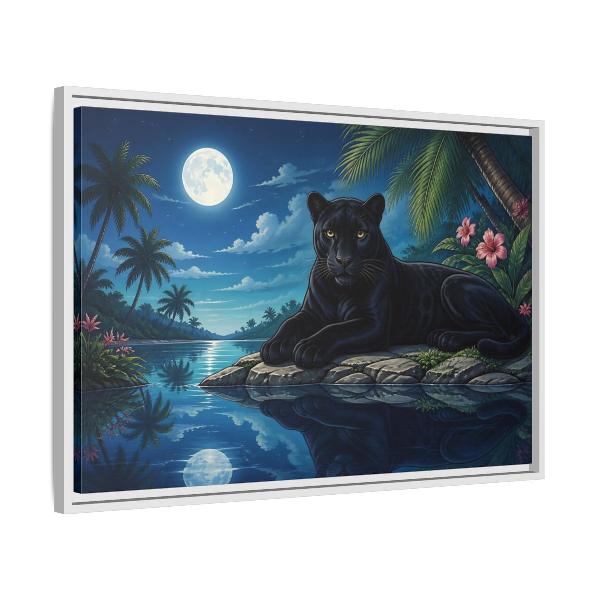 Side Mockup 10. Animals Panther Blue And Black shown as stretched canvas wall art