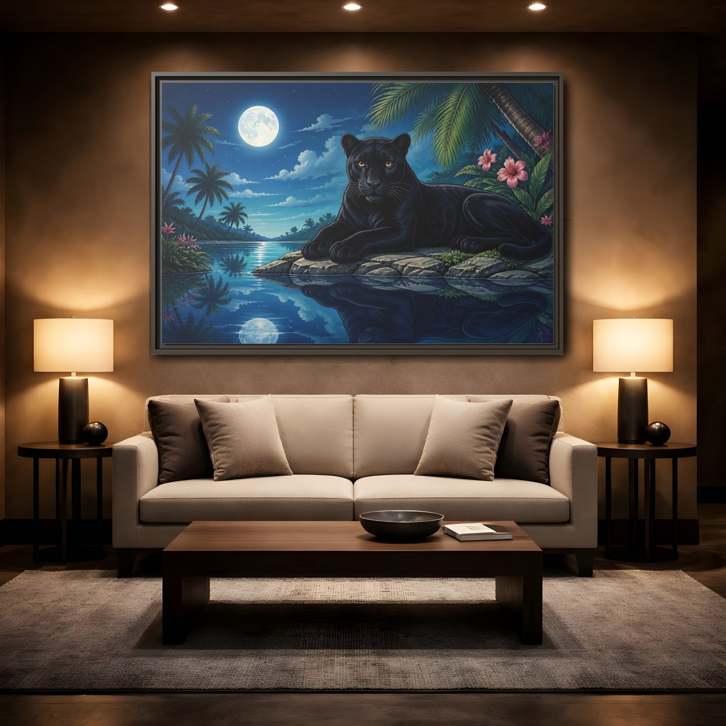 Mockup 2. Animals Panther Blue And Black shown as stretched canvas wall art