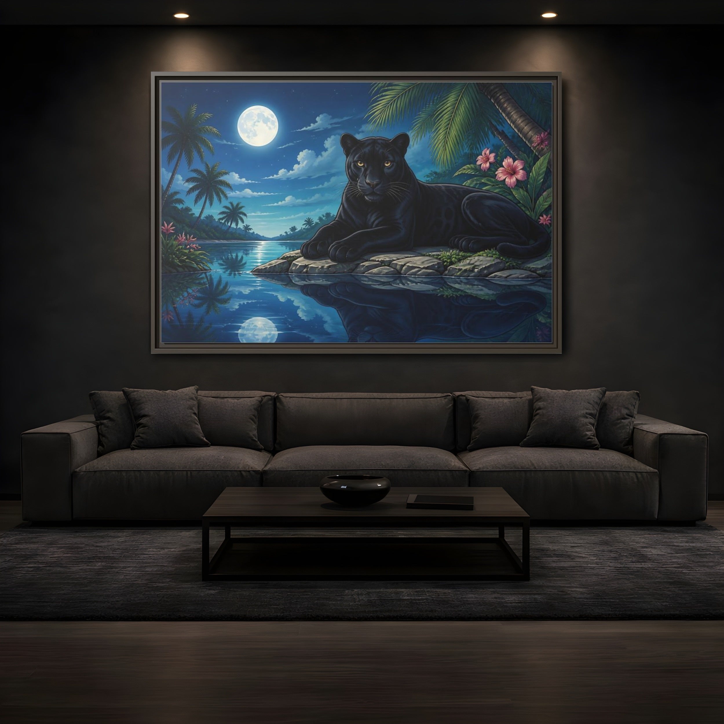 Mockup 3. Animals Panther Blue And Black shown as stretched canvas wall art
