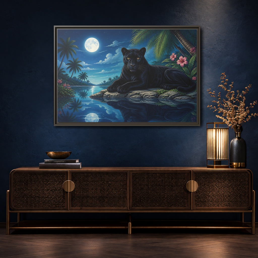 Mockup 4. Animals Panther Blue And Black shown as stretched canvas wall art