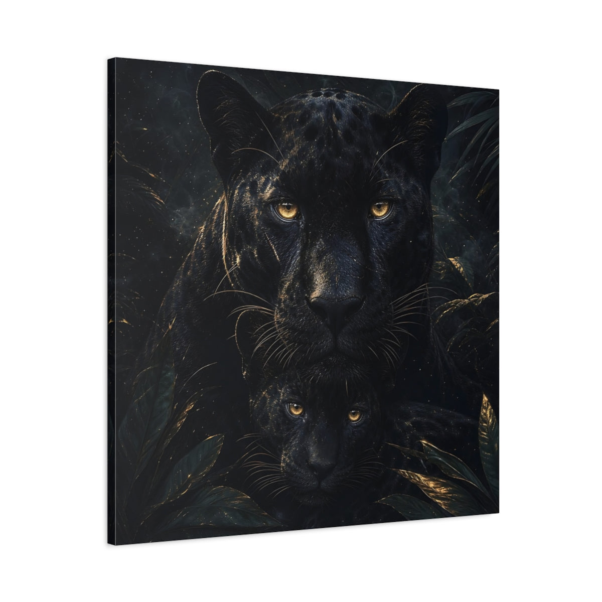 Main Mockup. Animals Panthers Black And Gold shown as stretched canvas wall art