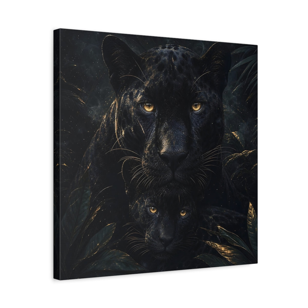 Side Mockup 5. Animals Panthers Black And Gold shown as stretched canvas wall art
