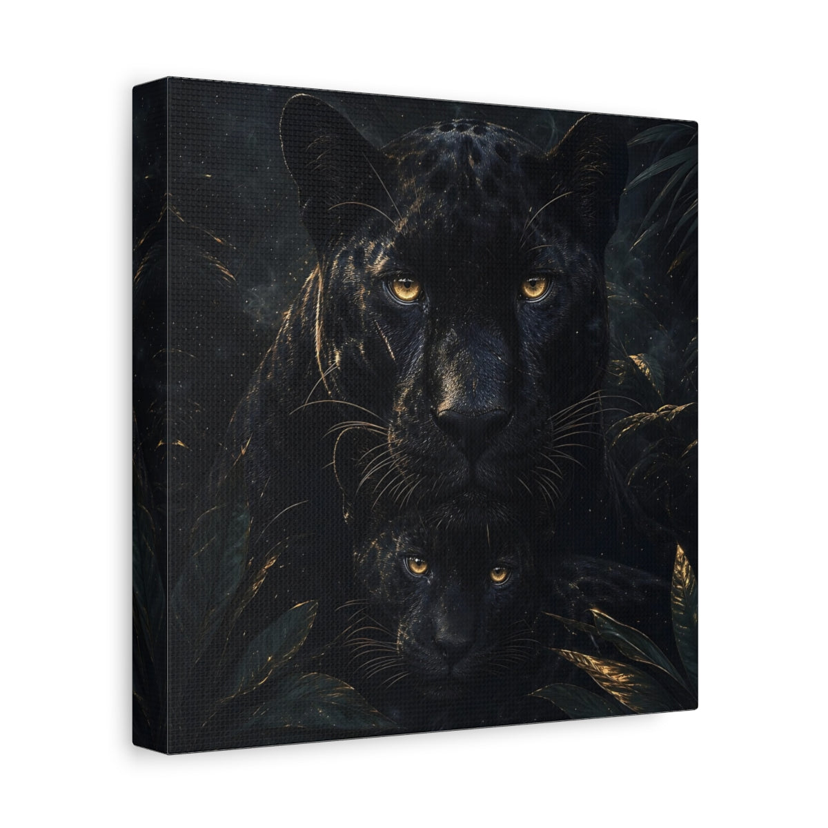 Side Mockup 9. Animals Panthers Black And Gold shown as stretched canvas wall art