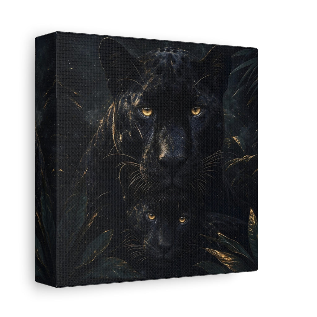 Side Mockup 2. Animals Panthers Black And Gold shown as stretched canvas wall art