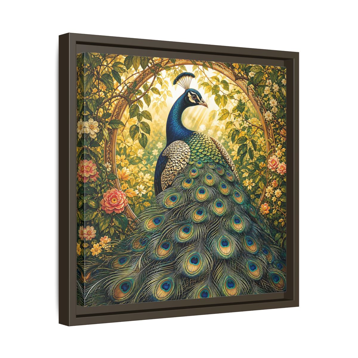 Side Mockup 29. Animals Peacock Peacock Gold shown as stretched canvas wall art