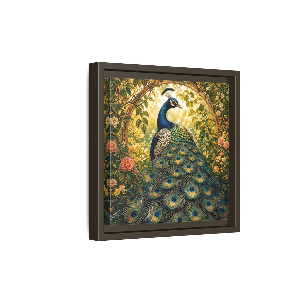Side Mockup 20. Animals Peacock Peacock Gold shown as stretched canvas wall art
