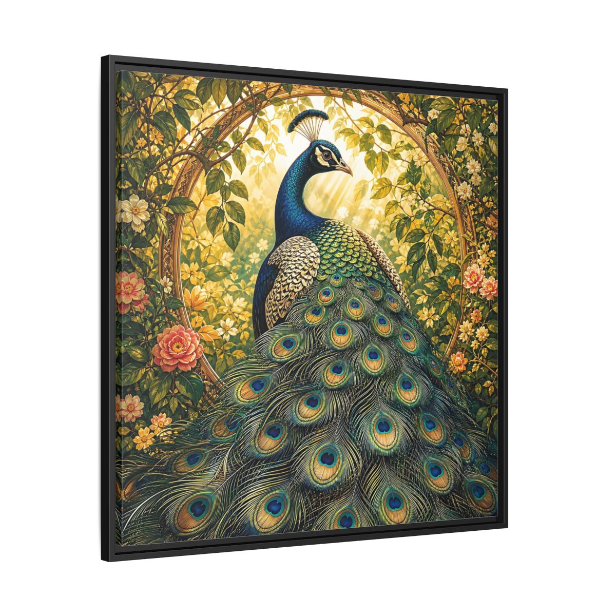 Side Mockup 30. Animals Peacock Peacock Gold shown as stretched canvas wall art