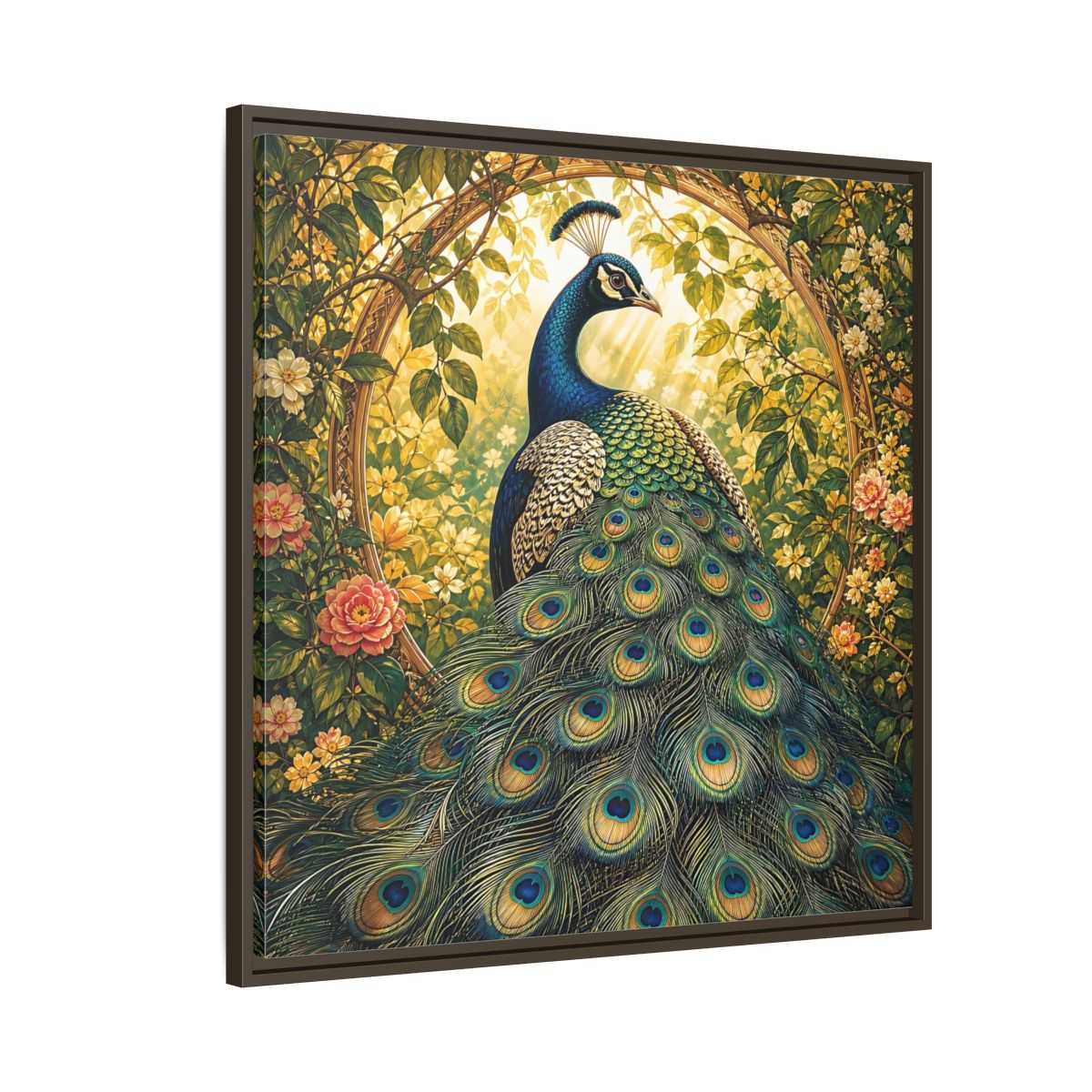 Side Mockup 8. Animals Peacock Peacock Gold shown as stretched canvas wall art