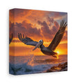 Side Mockup 2. Animals Pelican Sunset Pelican shown as stretched canvas wall art