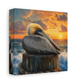 Side Mockup 2. Animals Pelican Pelican Sunset shown as stretched canvas wall art