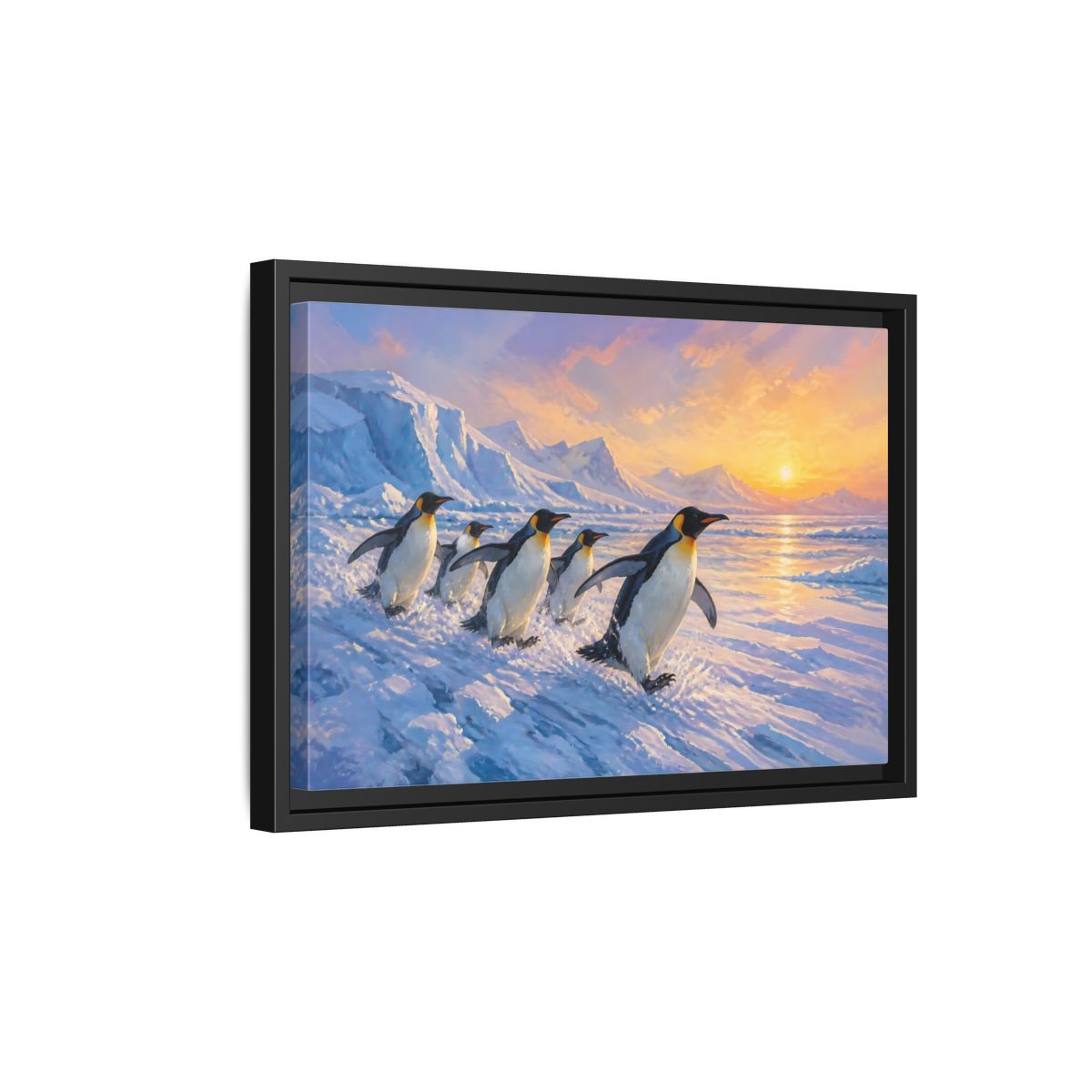 Side Mockup 6. Animals Penguins Arctic Penguins shown as stretched canvas wall art