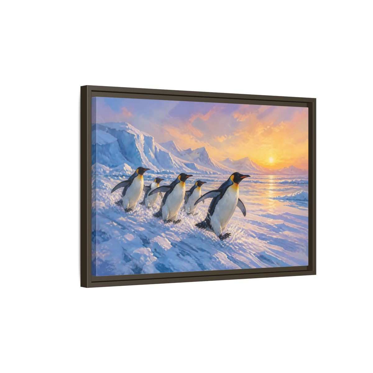 Side Mockup 2. Animals Penguins Arctic Penguins shown as stretched canvas wall art
