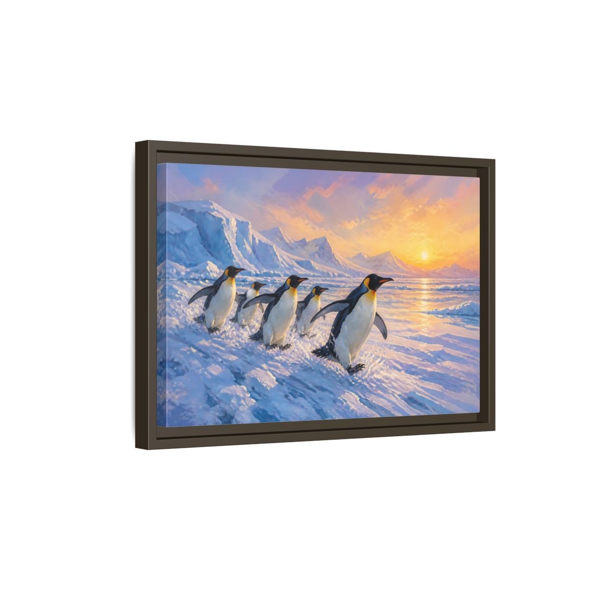 Side Mockup 5. Animals Penguins Arctic Penguins shown as stretched canvas wall art