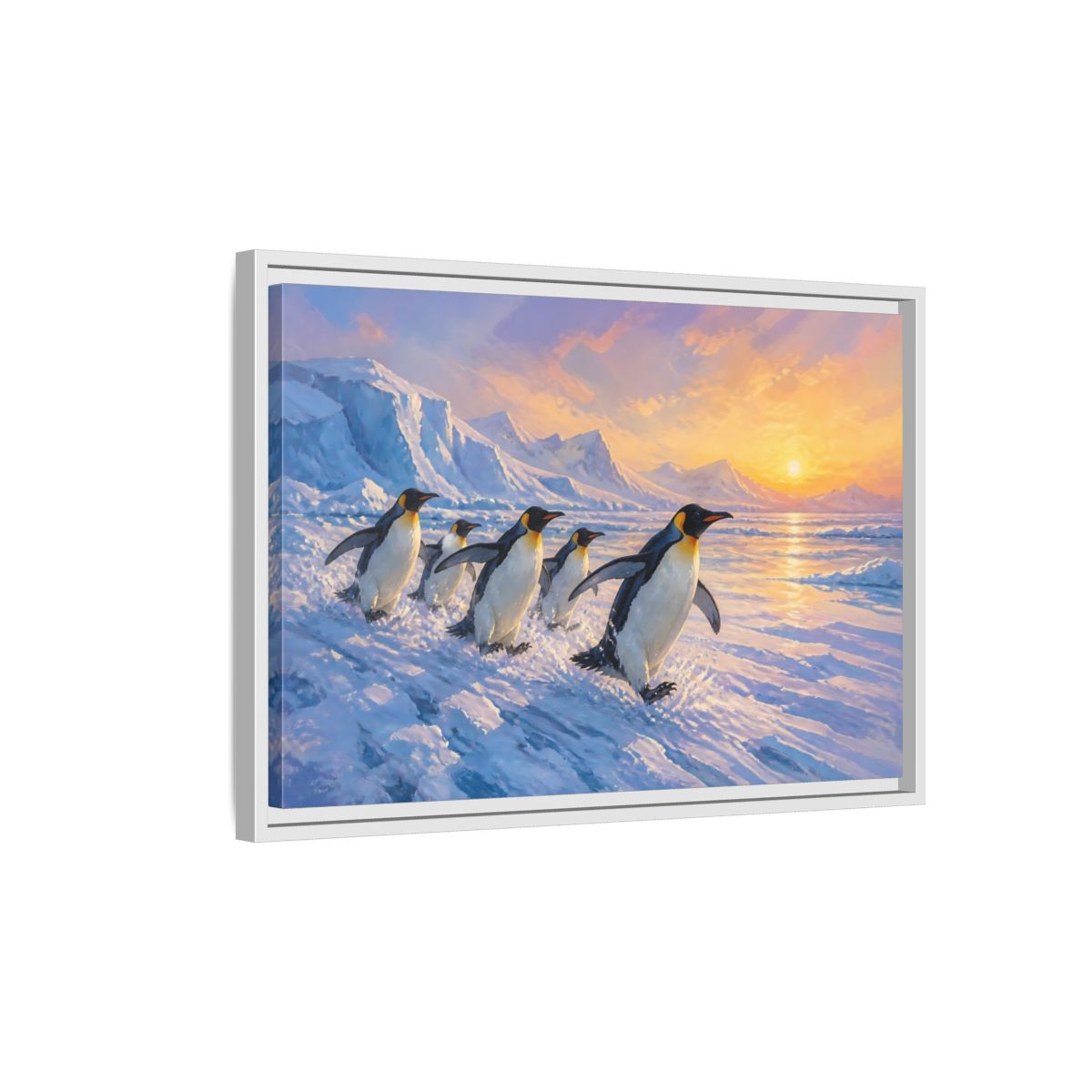 Side Mockup 1. Animals Penguins Arctic Penguins shown as stretched canvas wall art