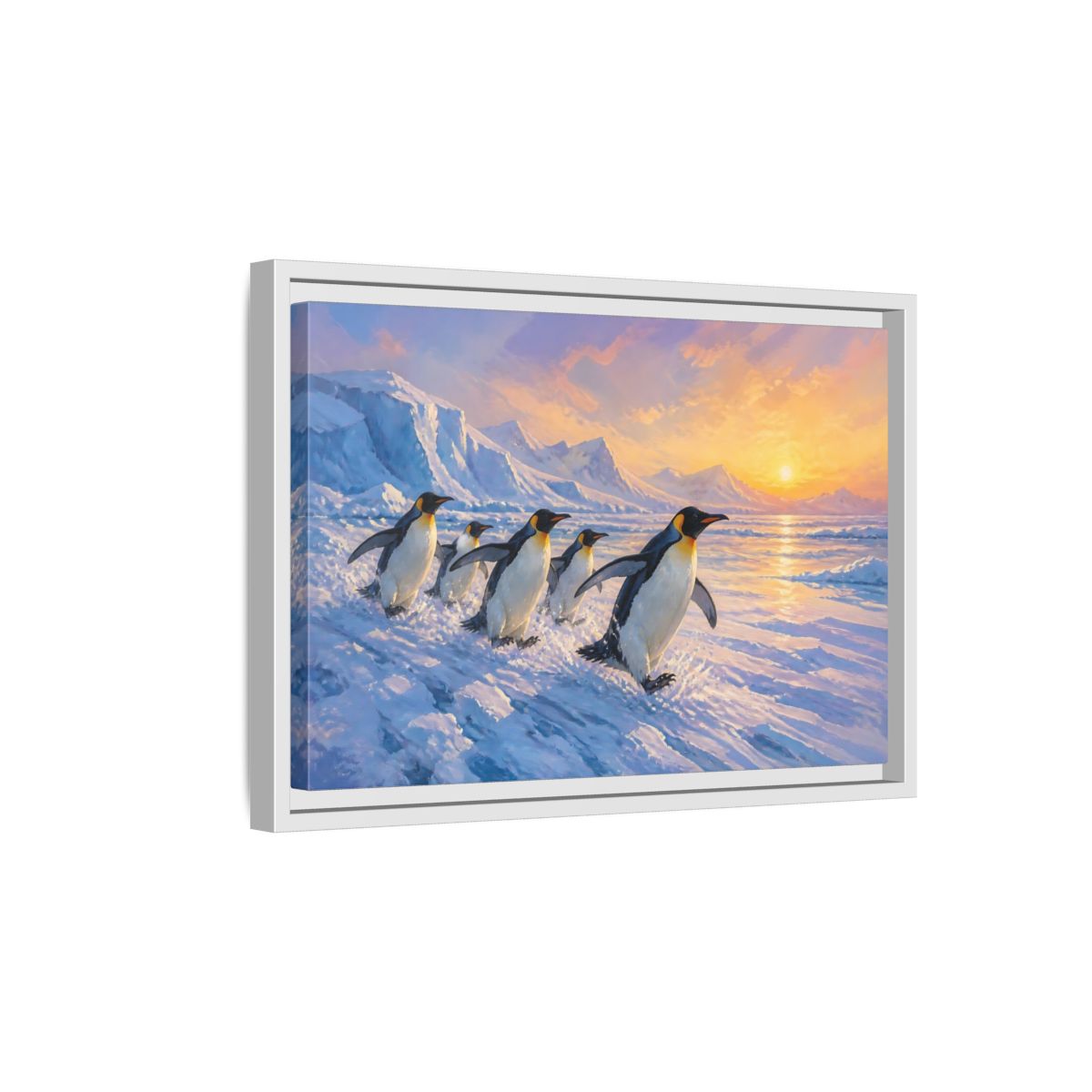 Side Mockup 4. Animals Penguins Arctic Penguins shown as stretched canvas wall art