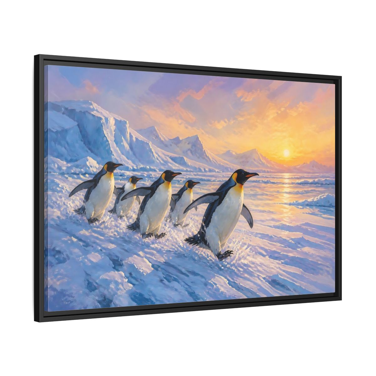 Side Mockup 13. Animals Penguins Arctic Penguins shown as stretched canvas wall art