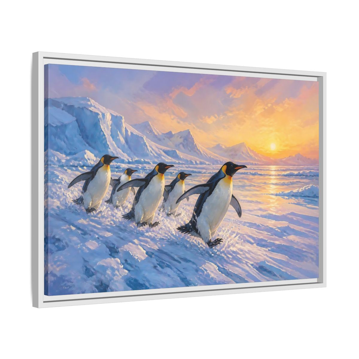 Side Mockup 10. Animals Penguins Arctic Penguins shown as stretched canvas wall art