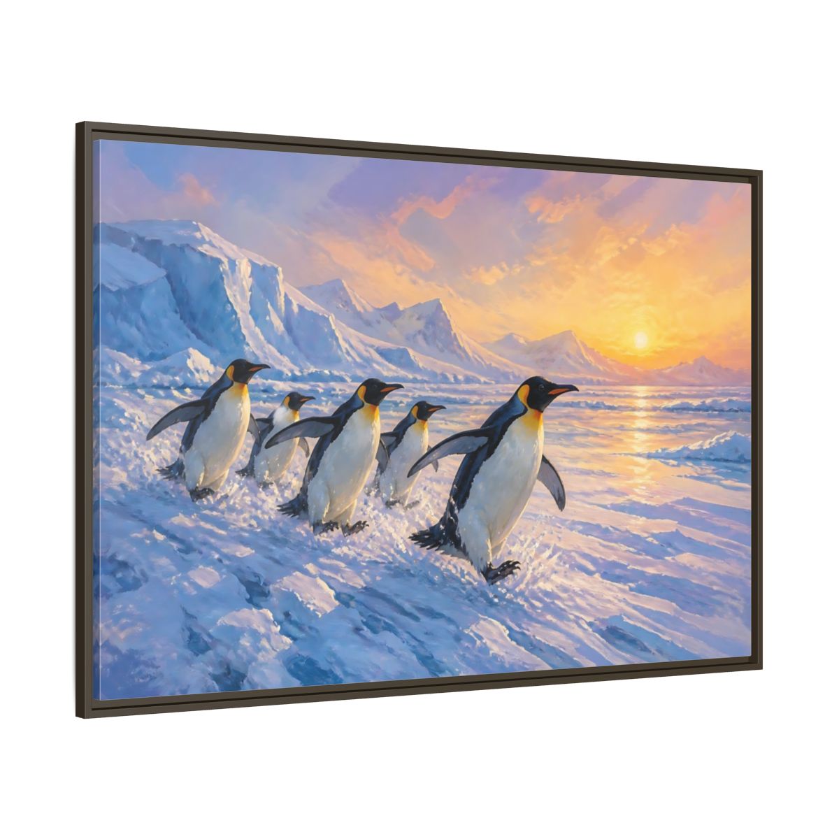 Side Mockup 8. Animals Penguins Arctic Penguins shown as stretched canvas wall art