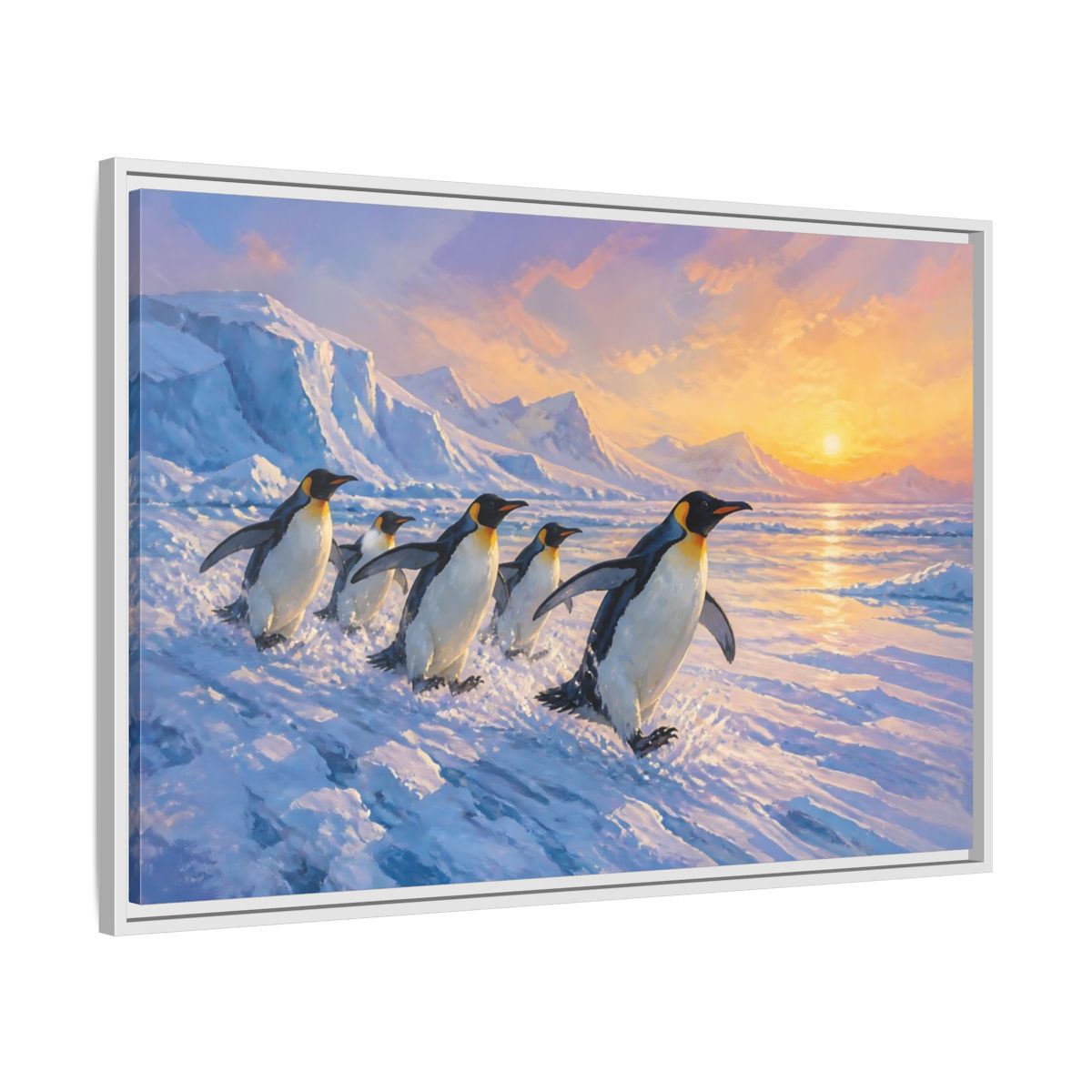 Side Mockup 9. Animals Penguins Arctic Penguins shown as stretched canvas wall art