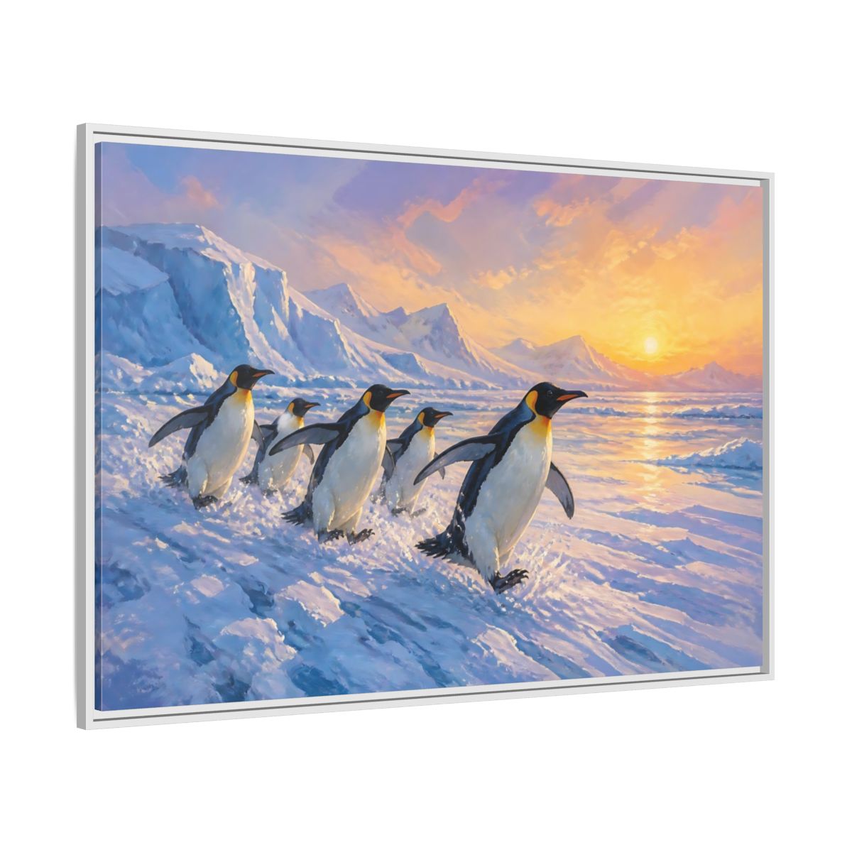 Side Mockup 7. Animals Penguins Arctic Penguins shown as stretched canvas wall art