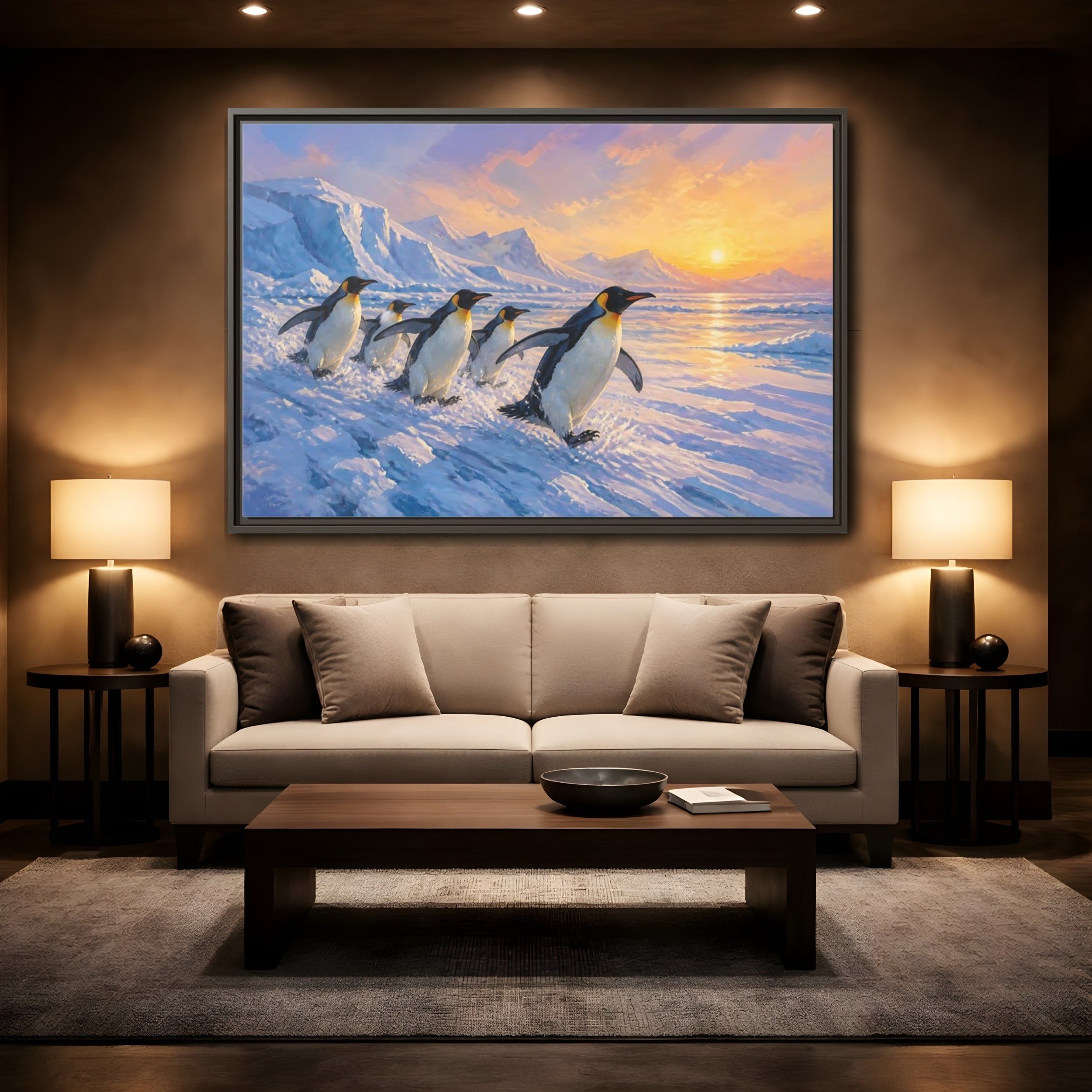 Mockup 2. Animals Penguins Arctic Penguins shown as stretched canvas wall art